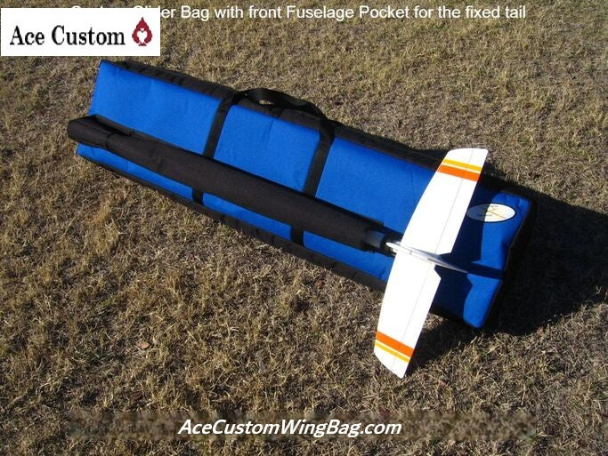 RC Custom Glider Bags and Sailplane bags and Model bags, Front pocket, Blue and Black, Made in USA - Ace Customs, AceCustomWingBag.com