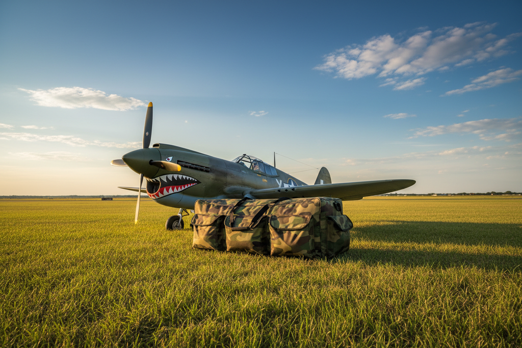Camo Wing Bag with Warbird at Airfield