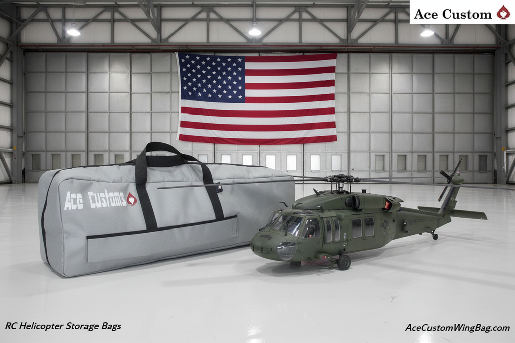 RC Helicopter Flight Bag Carry Case, Silver Gray, Made in USA, Ace Customs