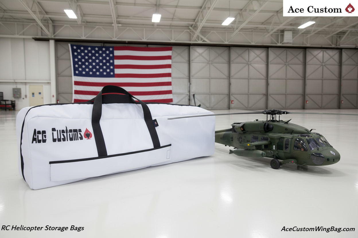RC Helicopter Flight Bag Carry Case, White, Made in USA, Ace Customs