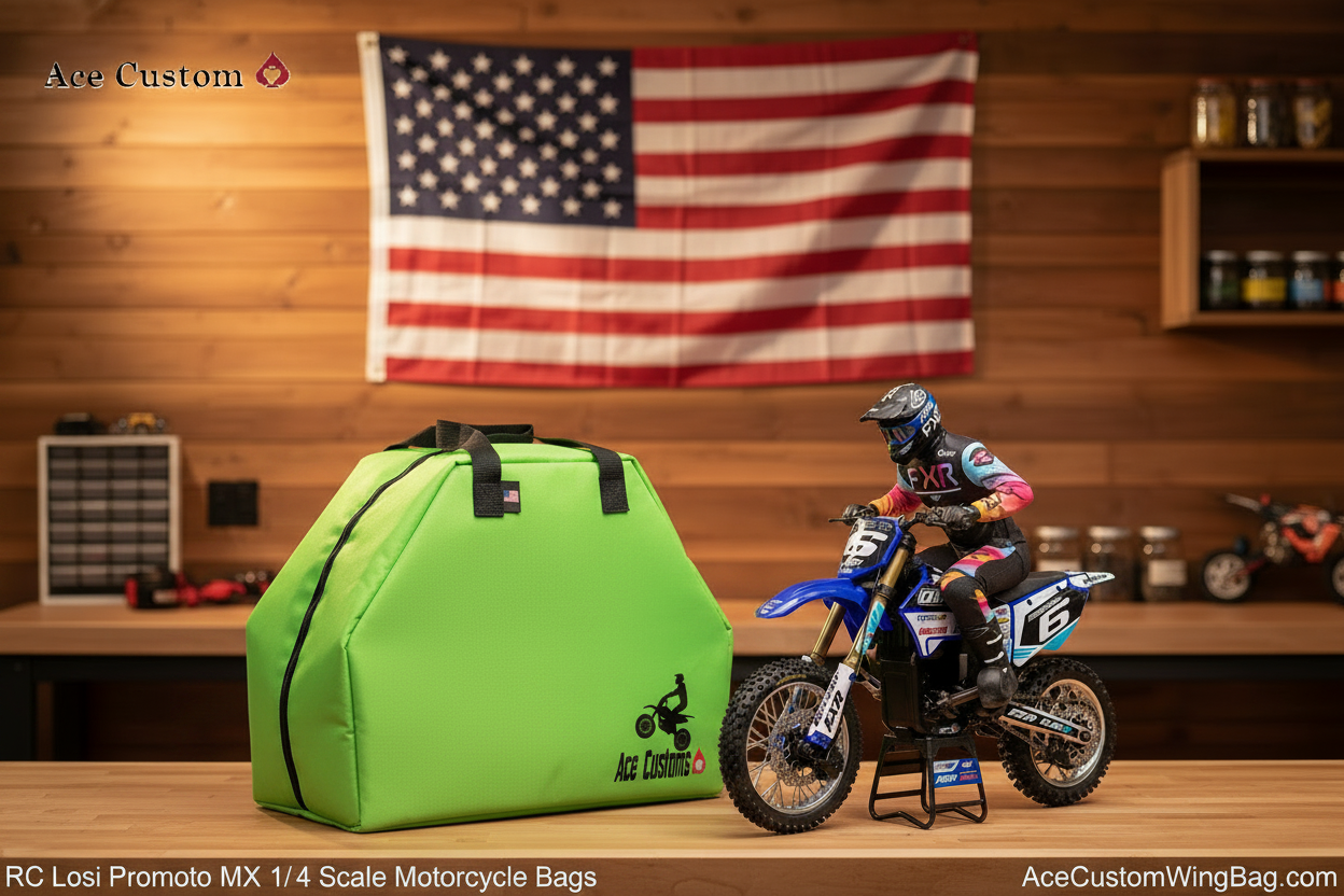 RC Losi Promoto MX Motorcycle Bag — Neon Green, Branded Text Overlays