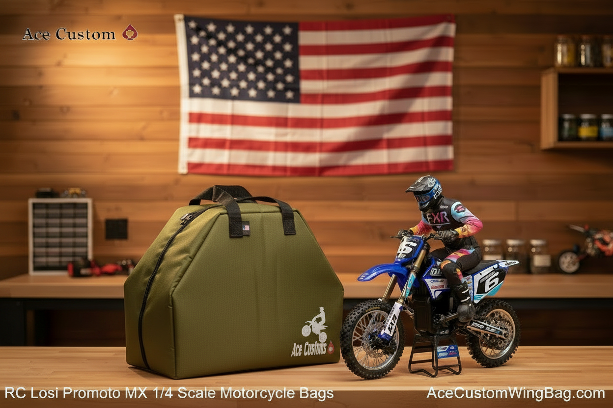 RC Losi Promoto MX Motorcycle Bag — Olive Green, Branded Text Overlays