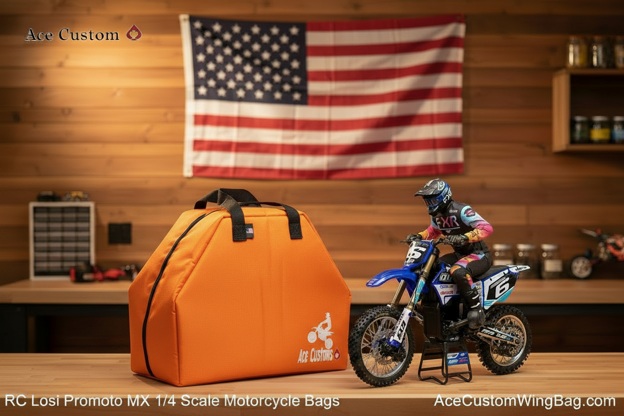 RC Losi Promoto MX Motorcycle Bag — Orange, Branded Text Overlays