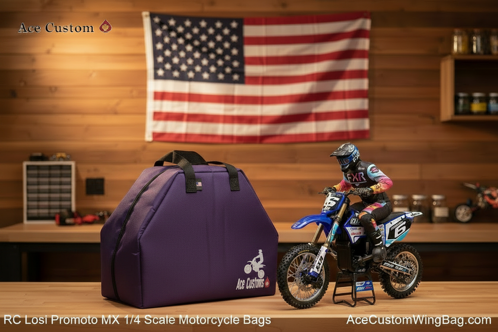 RC Losi Promoto MX Motorcycle Bag — Purple, Branded Text Overlays