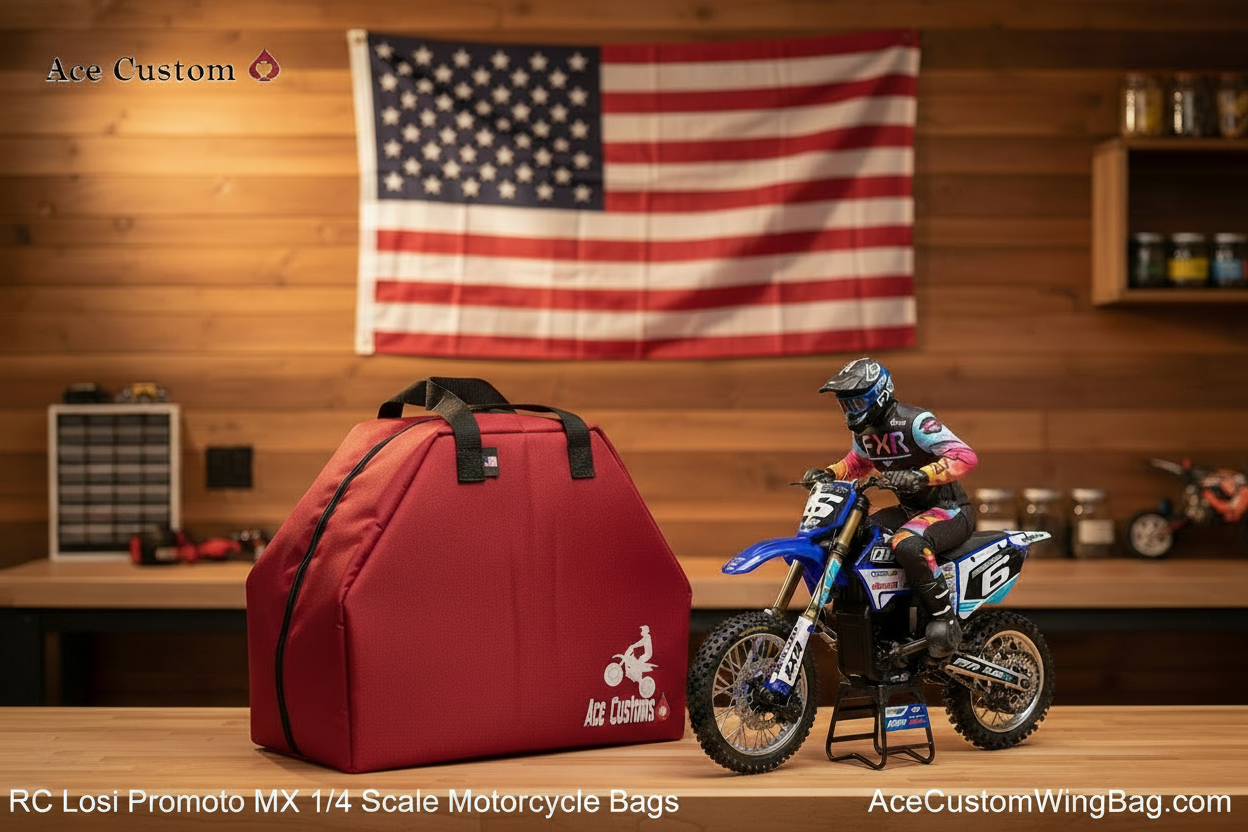 RC Losi Promoto MX Motorcycle Bag — Red, Branded Text Overlays