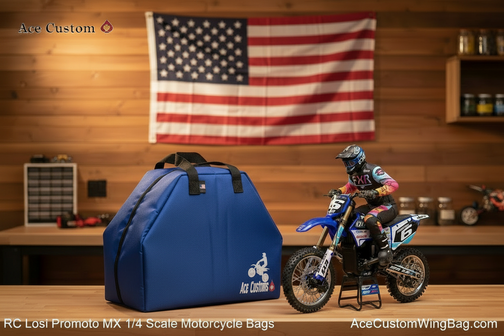 RC Losi Promoto MX Motorcycle Bag — Royal Blue, Branded Text Overlays