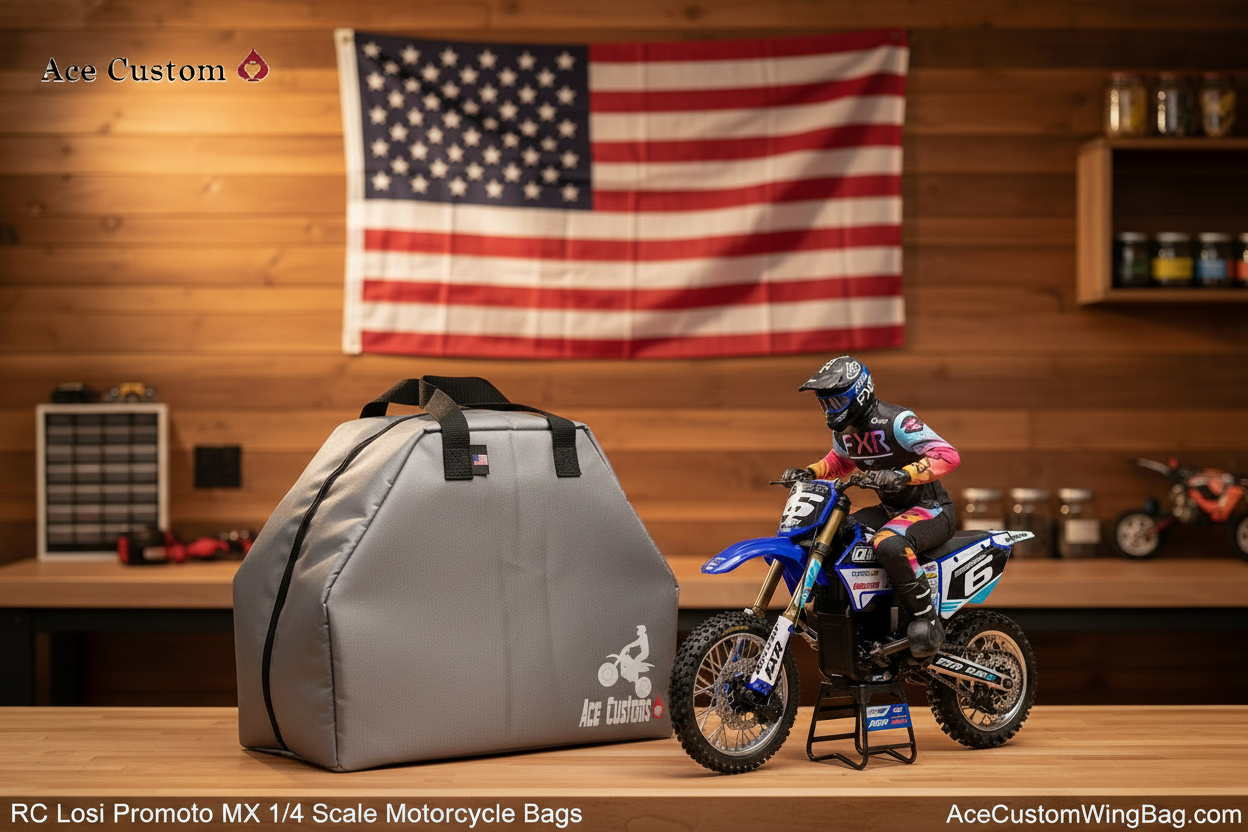 RC Losi Promoto MX Motorcycle Bag — Silver Gray, Branded Text Overlays