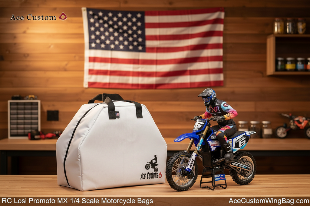 RC Losi Promoto MX Motorcycle Bag — White, Branded Text Overlays