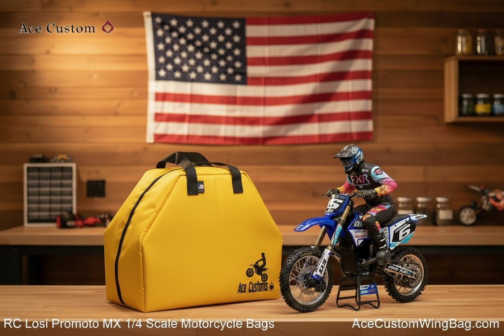 RC Losi Promoto MX Motorcycle Bag — Yellow, Branded Text Overlays