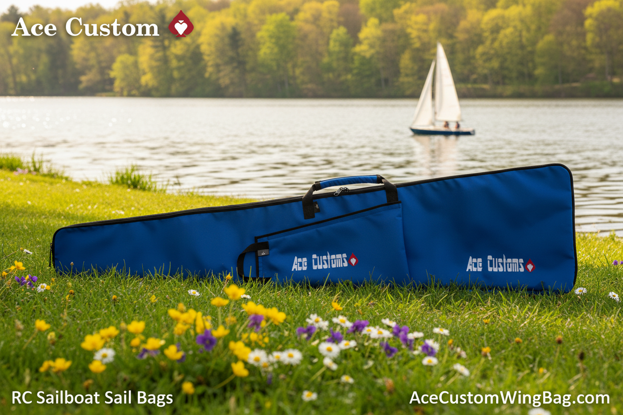 RC Sailboat Sail Bag at the Lake - Ace Customs