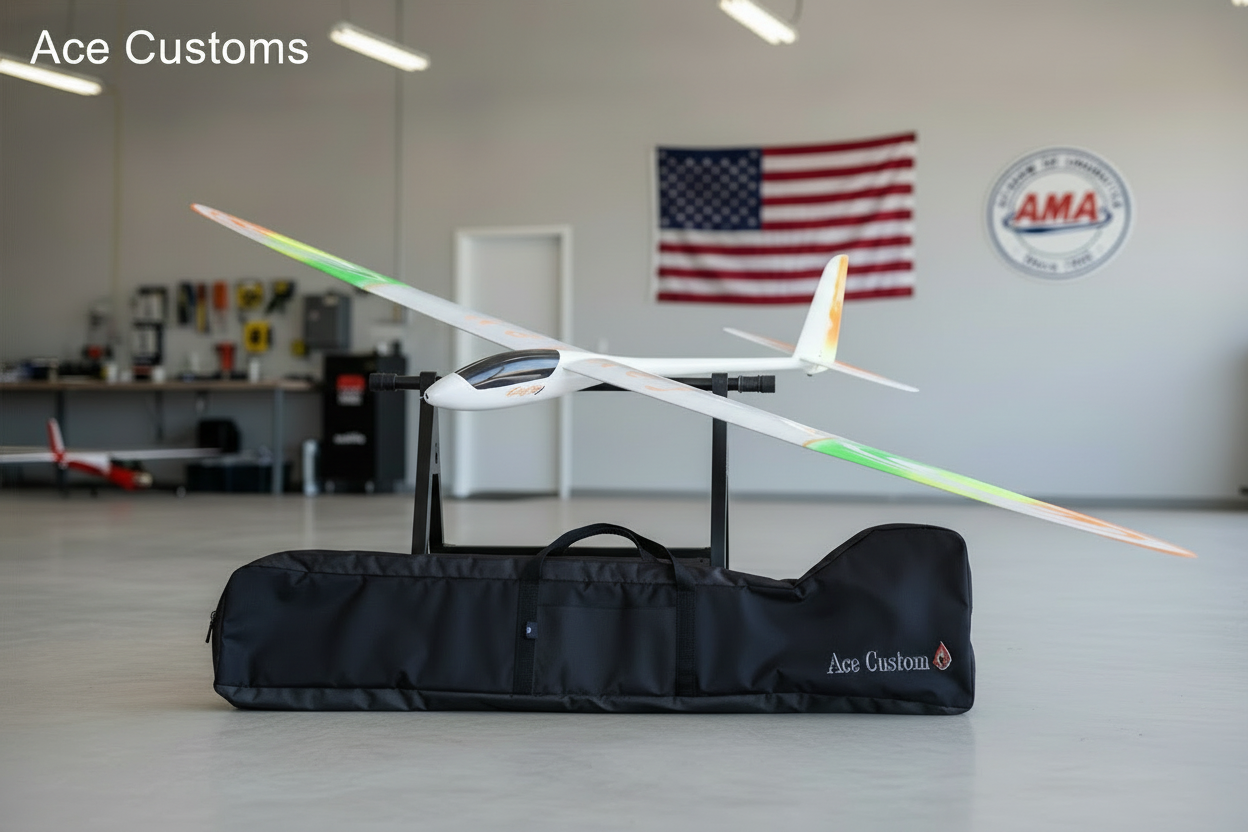 RC Glider Bag Slim Line Glider Bag, RC Sailplane Bag, Black, Made in USA, Ace Customs