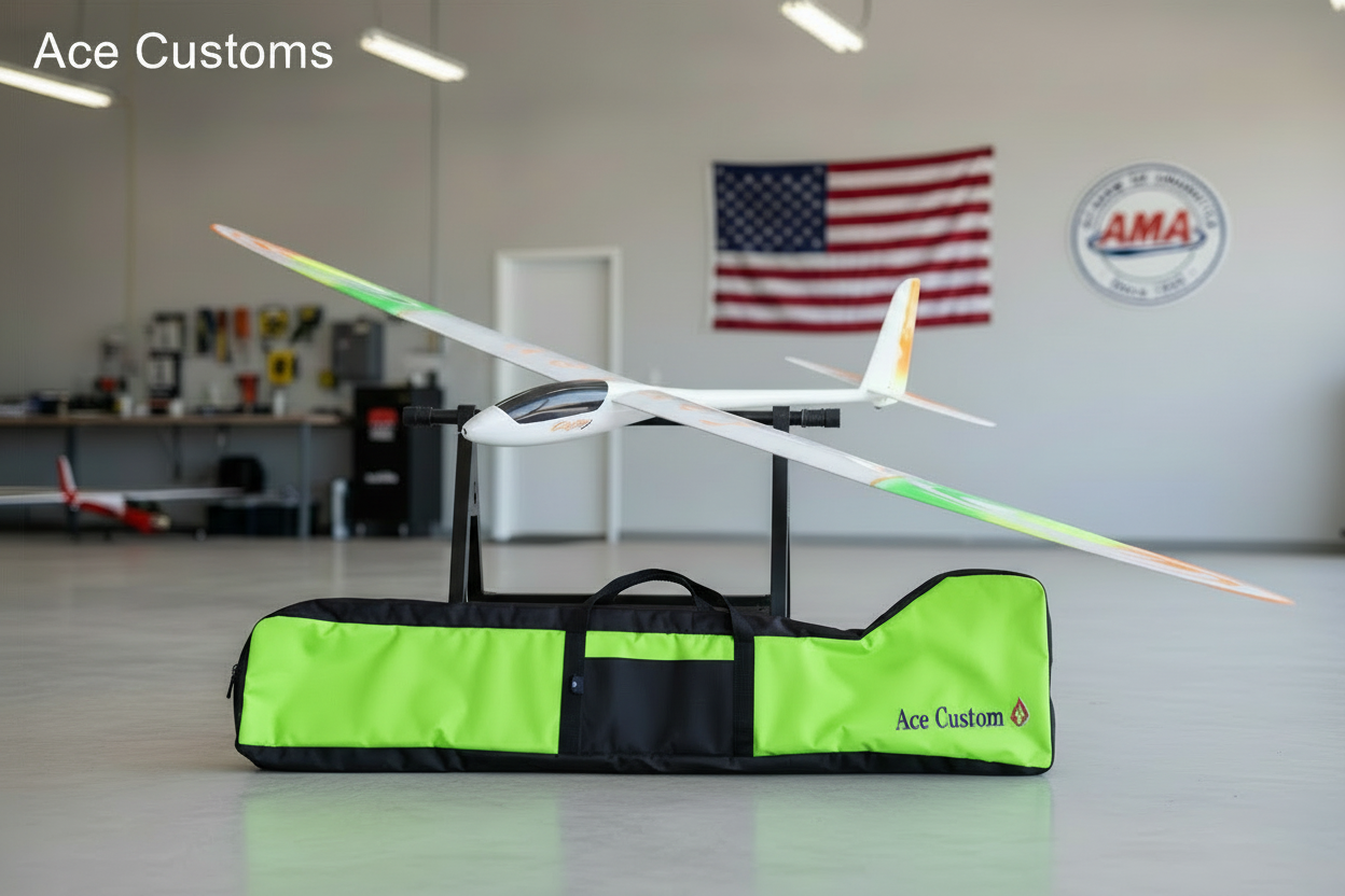 RC Glider Bag Slim Line Glider Bag, RC Sailplane Bag, Neon Green, Made in USA, Ace Customs