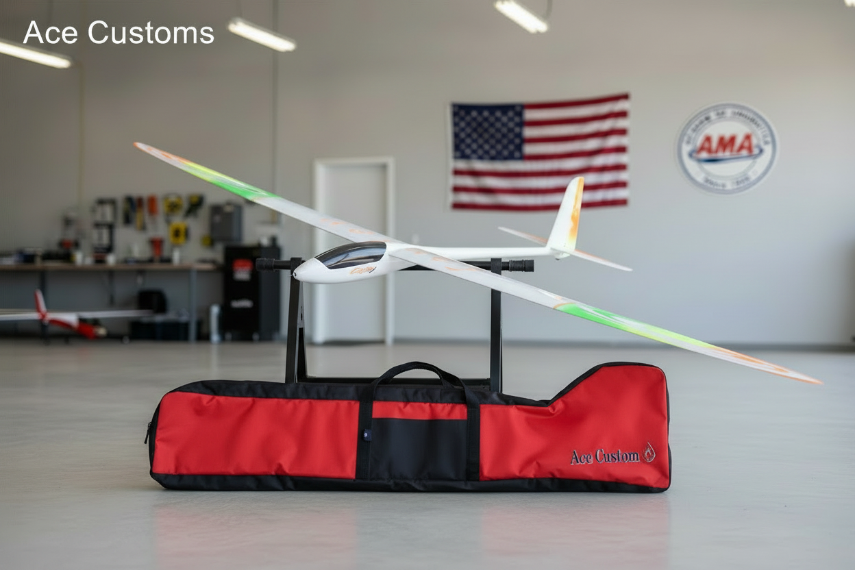 RC Glider Bag Slim Line Glider Bag, RC Sailplane Bag, Red, Made in USA, Ace Customs