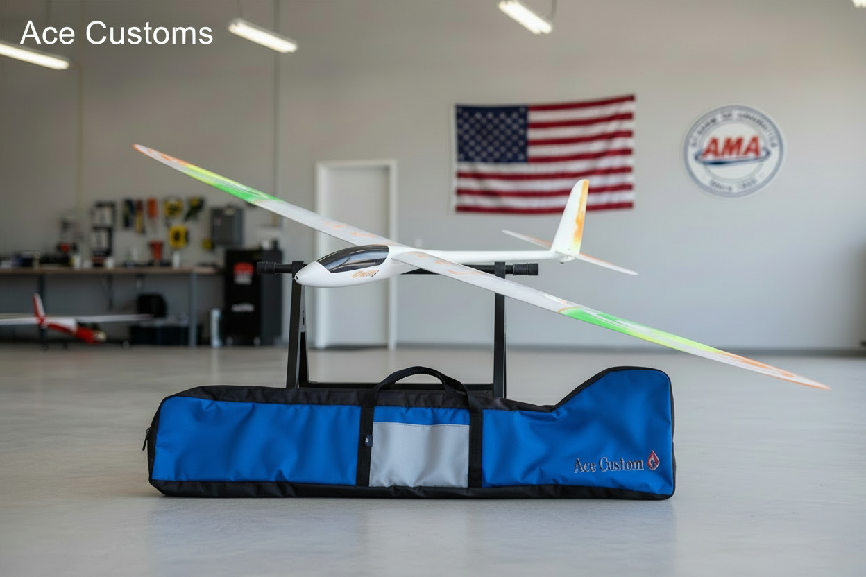 RC Glider Bag Slim Line Glider Bag, RC Sailplane Bag, Blue Gray, Made in USA, Ace Customs
