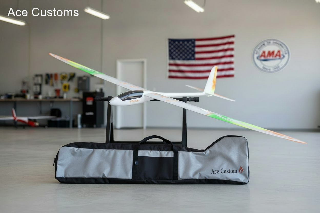RC Glider Bag Slim Line Glider Bag, RC Sailplane Bag, Silver Gray, Made in USA, Ace Customs
