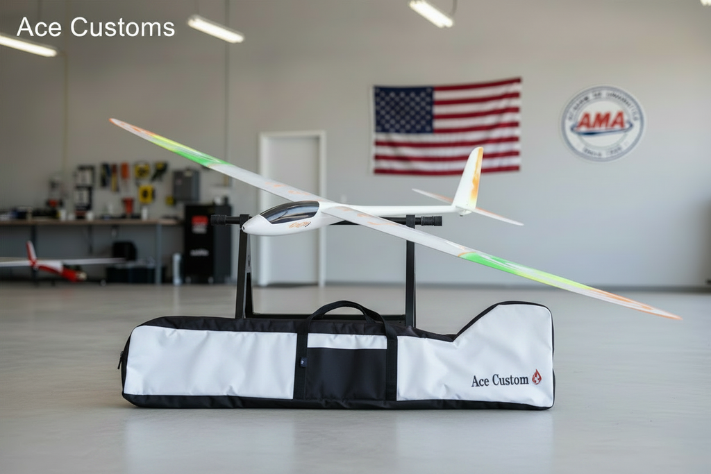 RC Glider Bag Slim Line Glider Bag, RC Sailplane Bag, White, Made in USA, Ace Customs