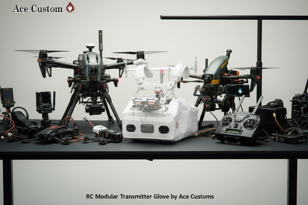 RC Modular Transmitter Glove White, Transmitter winter case, RC Transmitter Glove, Made in USA - Ace Customs