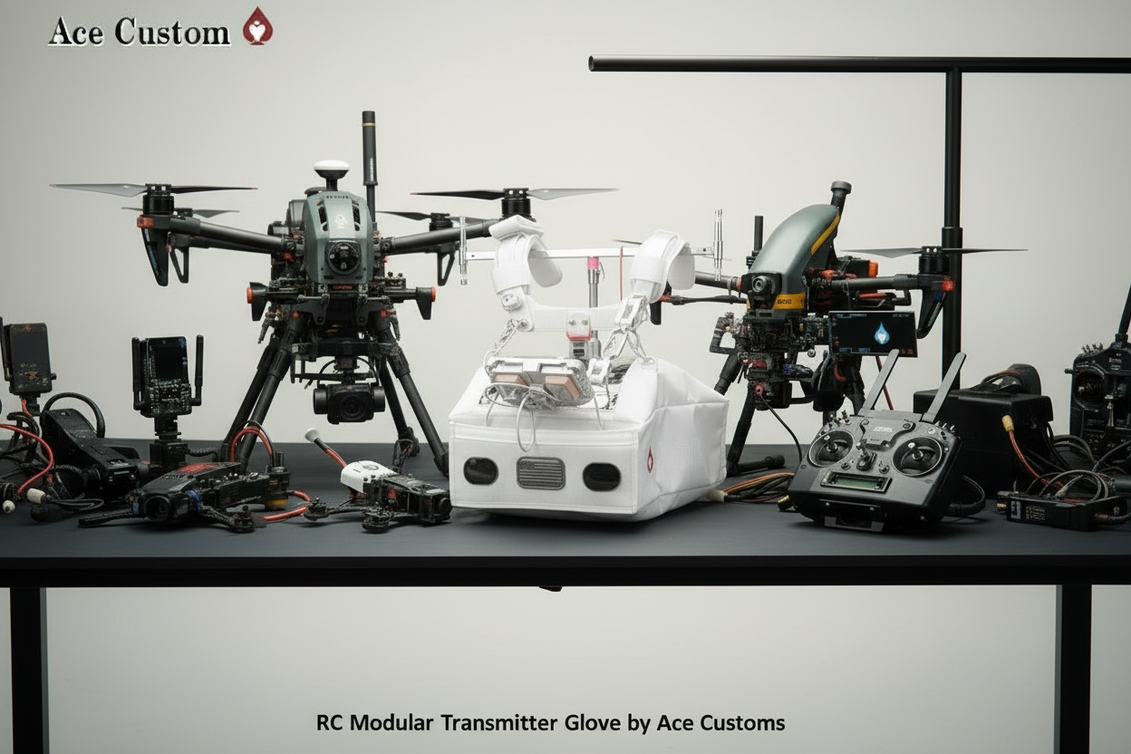 RC Modular Transmitter Glove White, Transmitter winter case, RC Transmitter Glove, Made in USA - Ace Customs